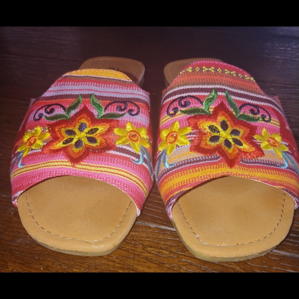Serape floral embroidery slide sandals A&P denim - Picture 3 of 8